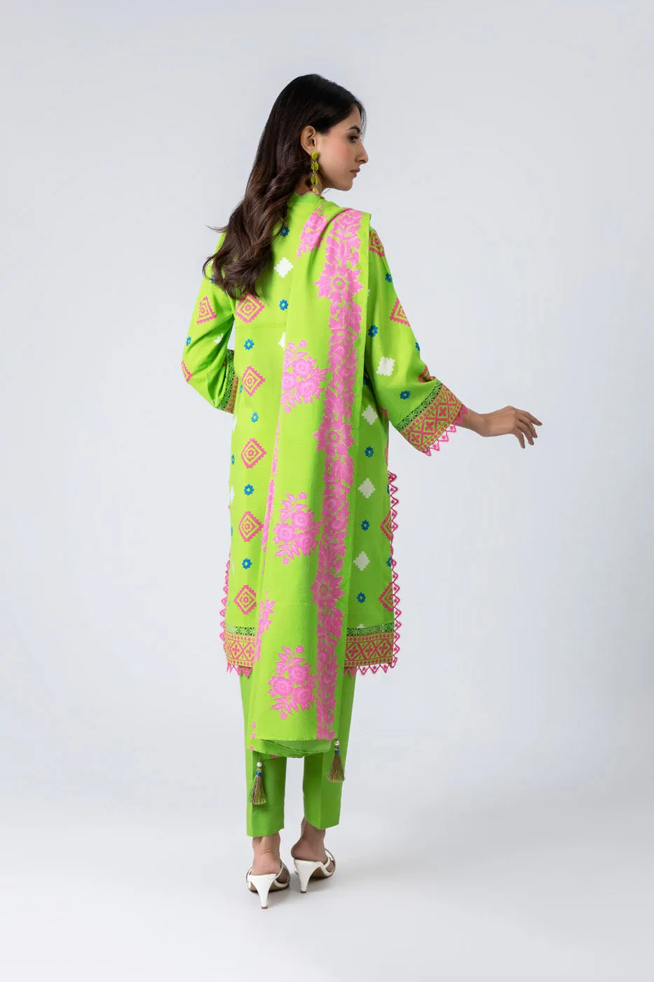 2 Piece Printed Viscose Suit With Plain Viscose Dupatta