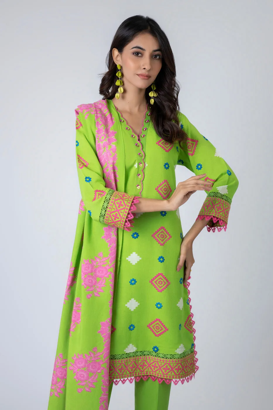 2 Piece Printed Viscose Suit With Plain Viscose Dupatta