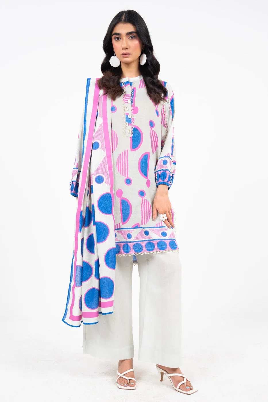 3 Piece Printed Karandi Suit With Karandi Dupatta