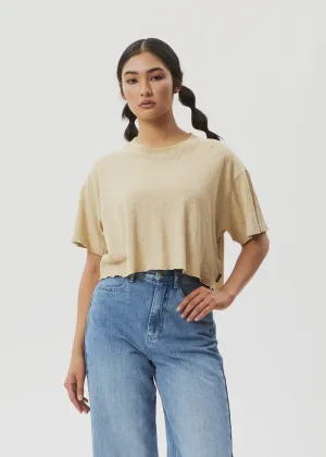Afends Dandy Slay Floral Cropped T-Shirt CAMEL