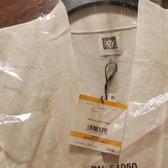 Anne Klein Long Cardigan Sweater, size S white new with tag