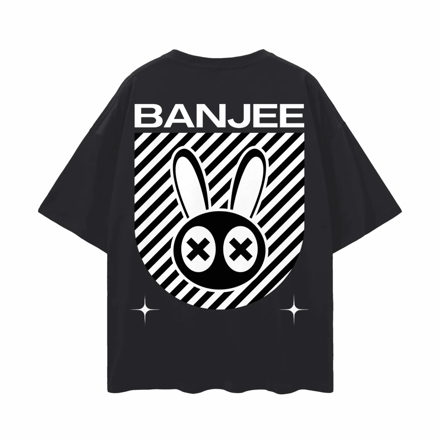 Banjee T-shirt Mad Rabbit Style Hip Hop Street Swagger on back of Black Oversize Deep Drop Shoulder Tee