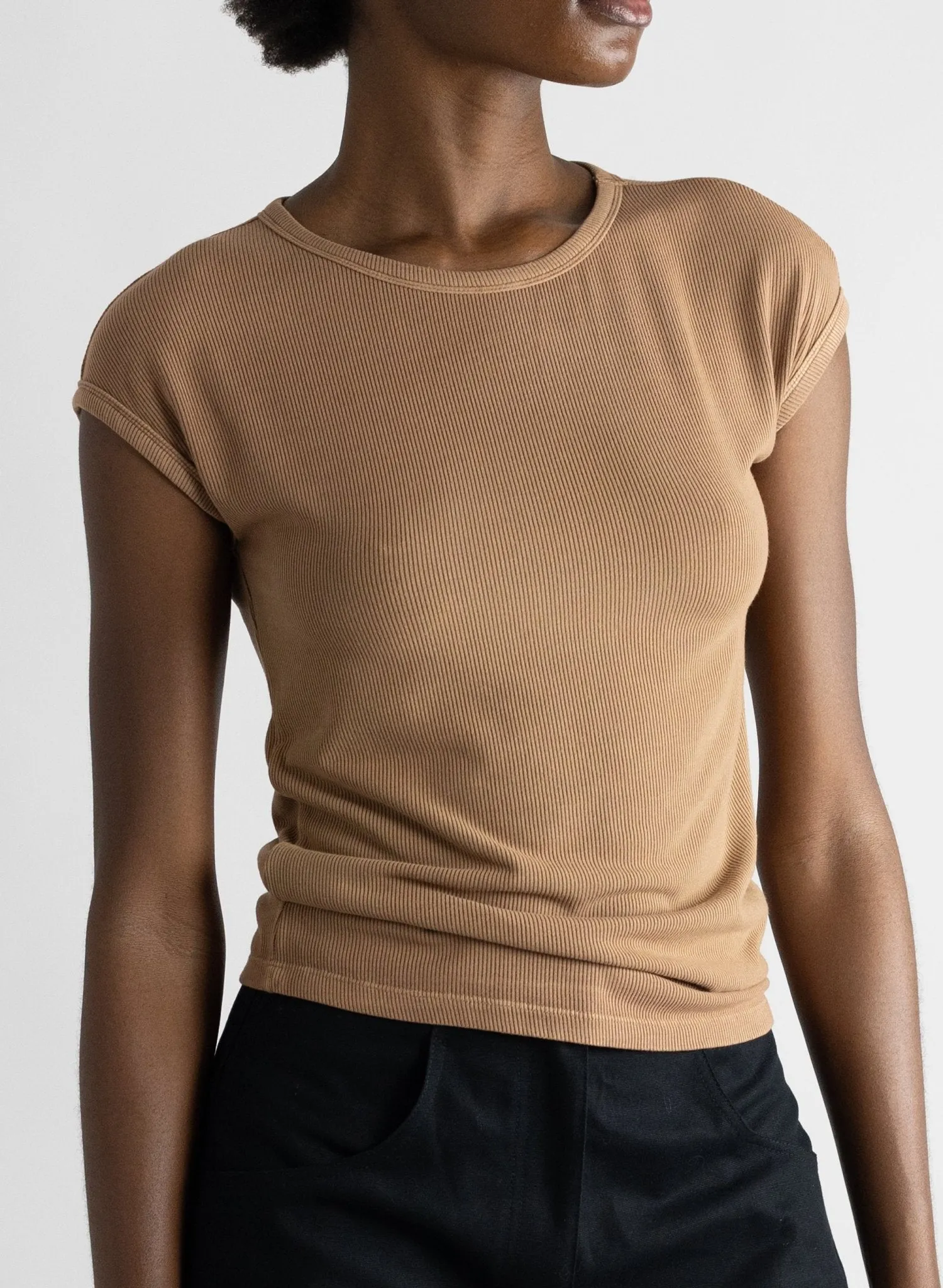 Basic Ribbed Tee - Camel