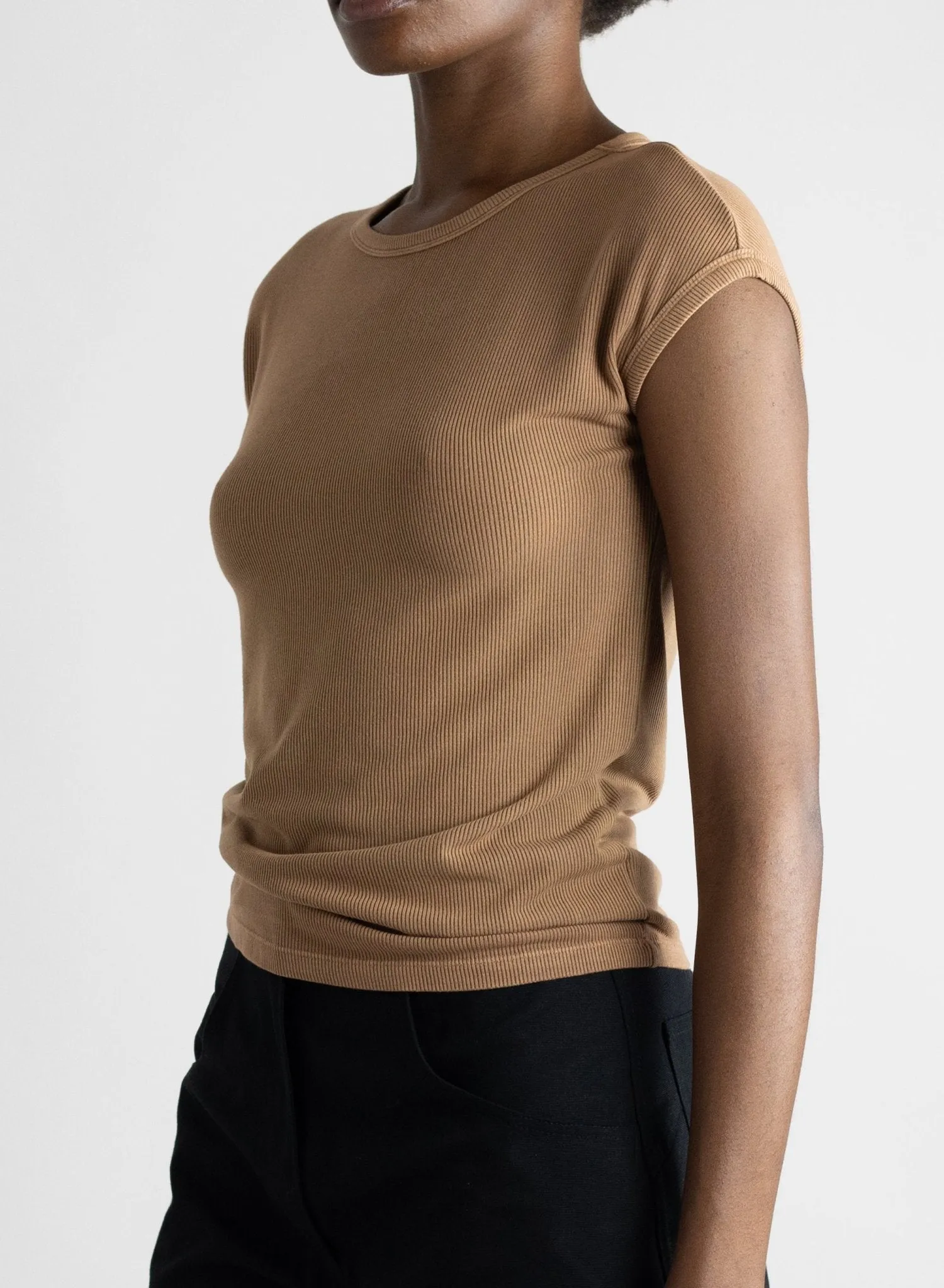 Basic Ribbed Tee - Camel