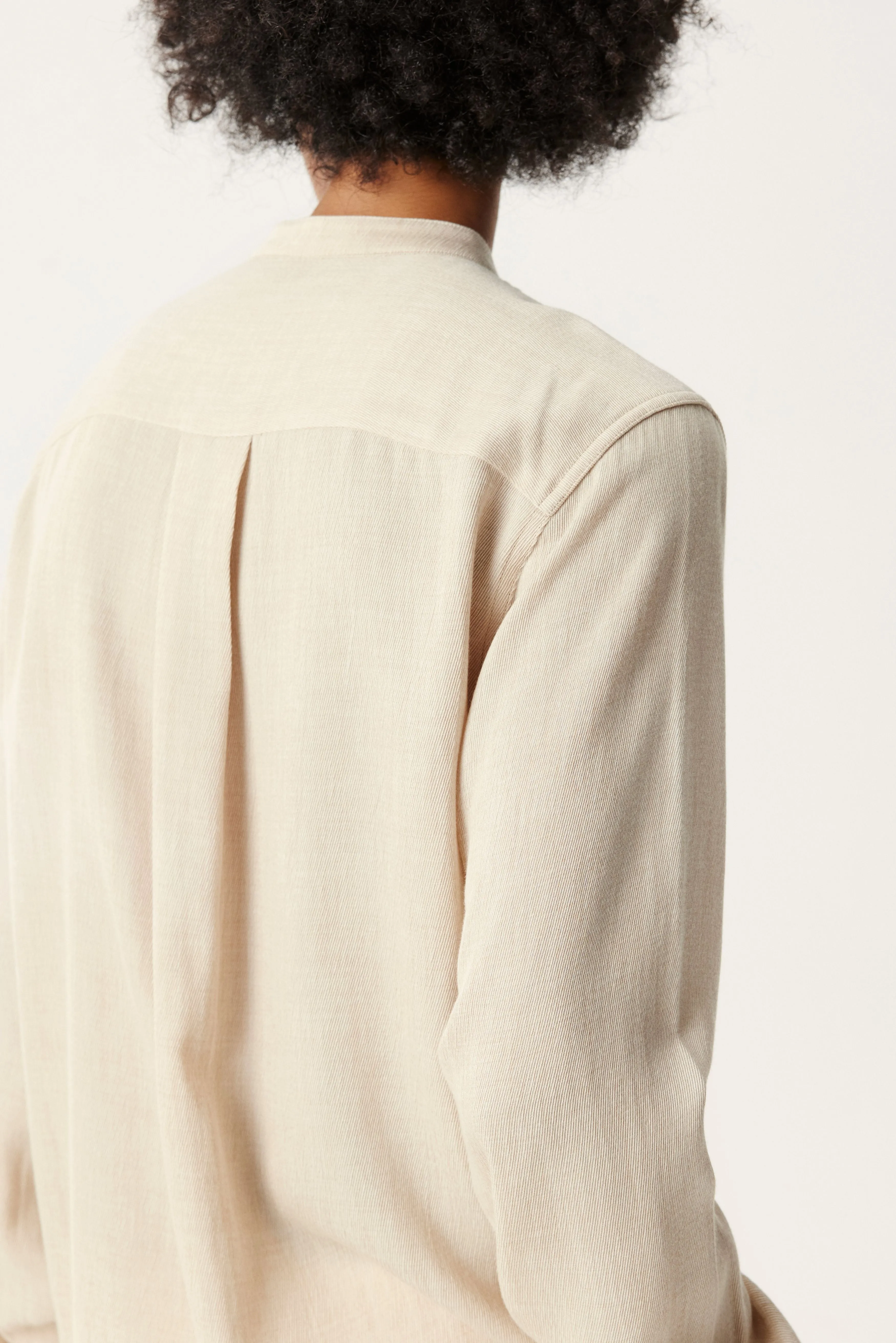 Beige Tencel Wool Band-collar Shirt