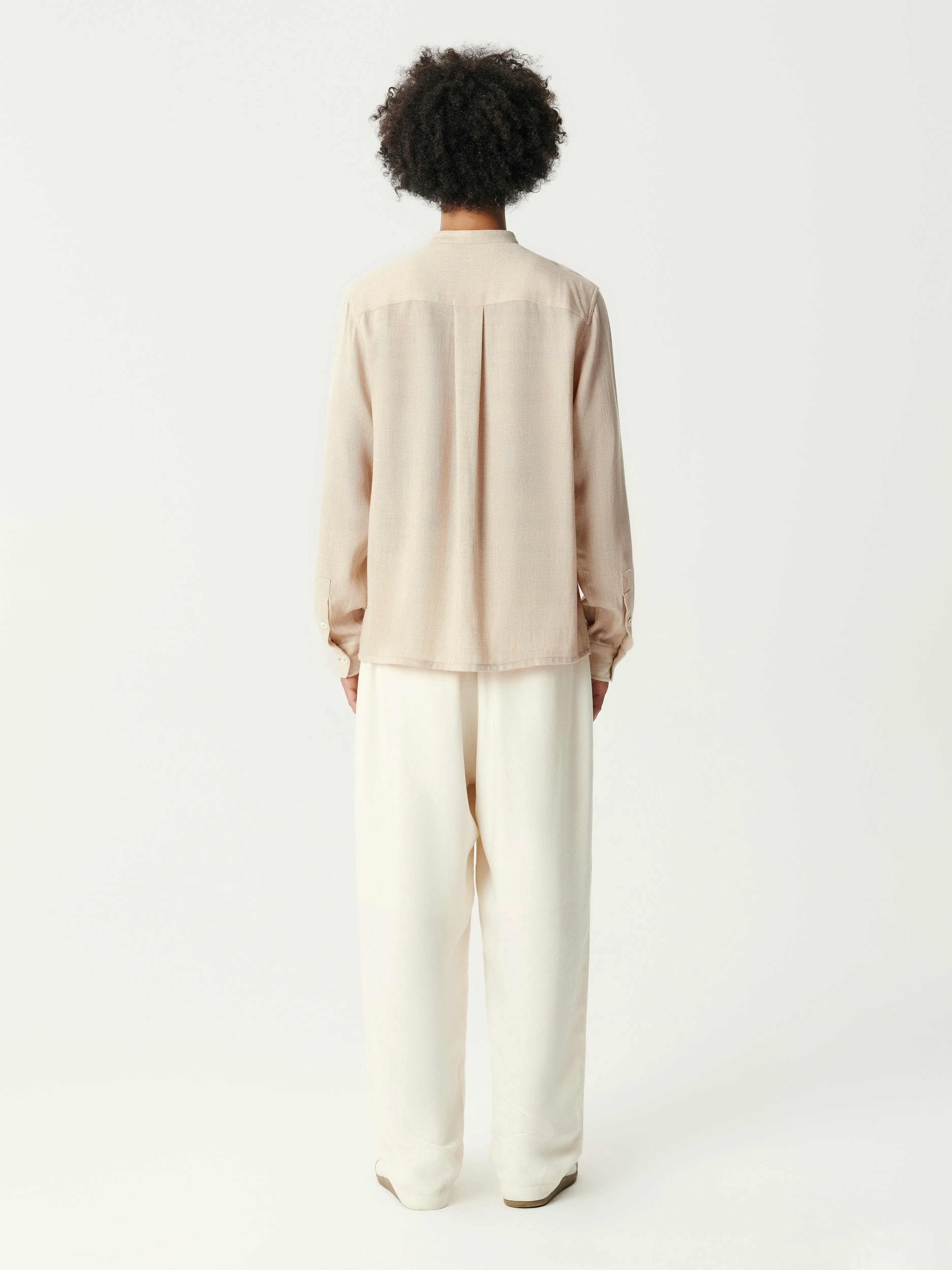 Beige Tencel Wool Band-collar Shirt