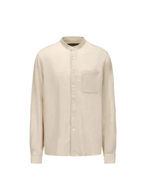 Beige Tencel Wool Band-collar Shirt