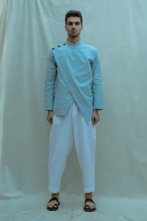 Blue Overlapped Shirt Kurta with Drop Crotch Pant Set