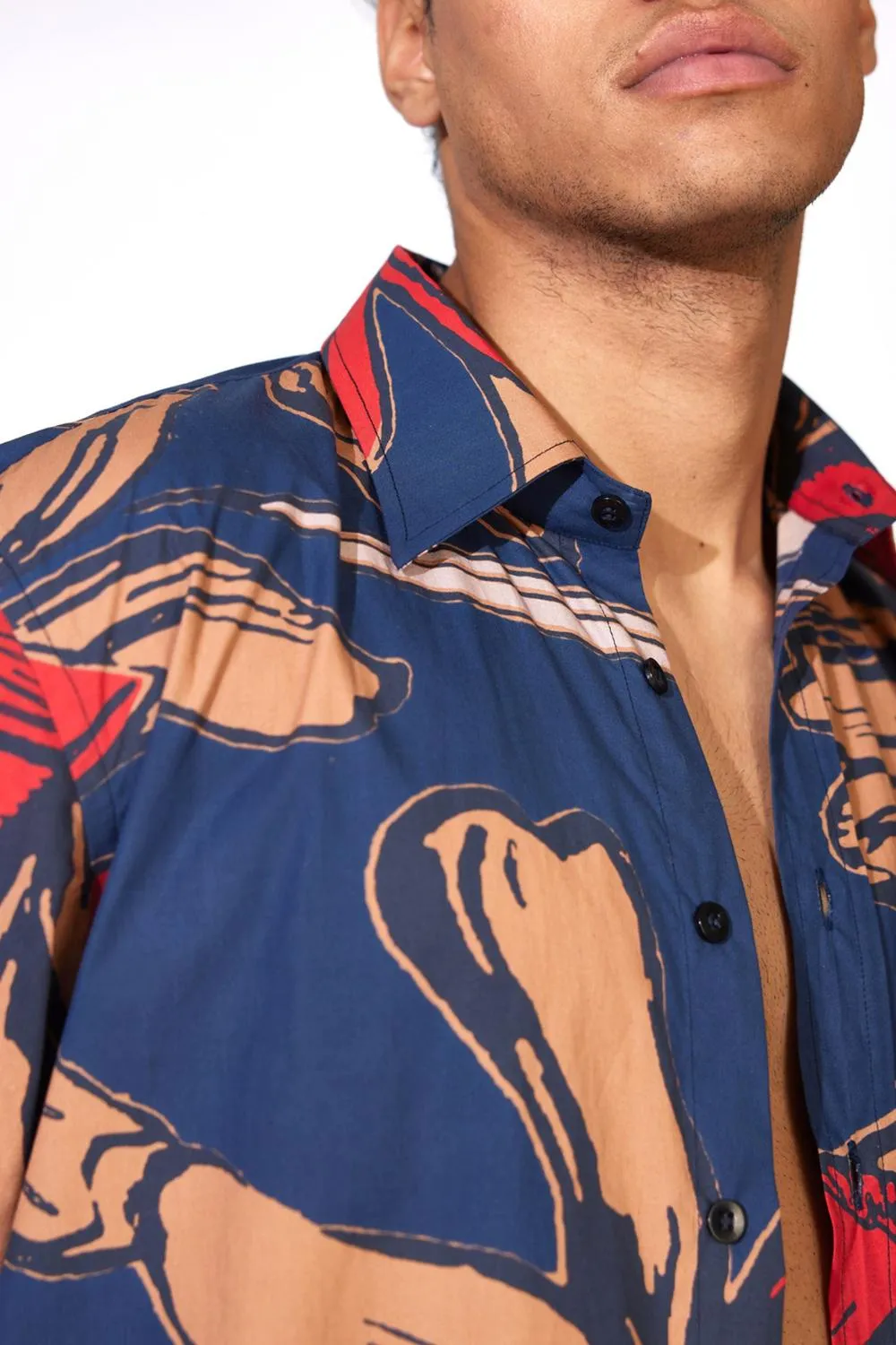 Blue, Rust And Red Floral Shirt