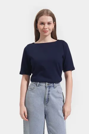 Boat Neck Tee with Fold-Up Sleeves