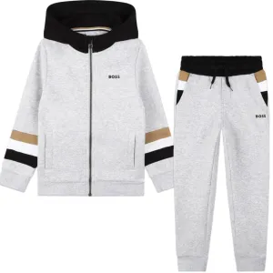 BOSS - Zip Hoodie Three Stripe Mini Me Tracksuit  -  Grey