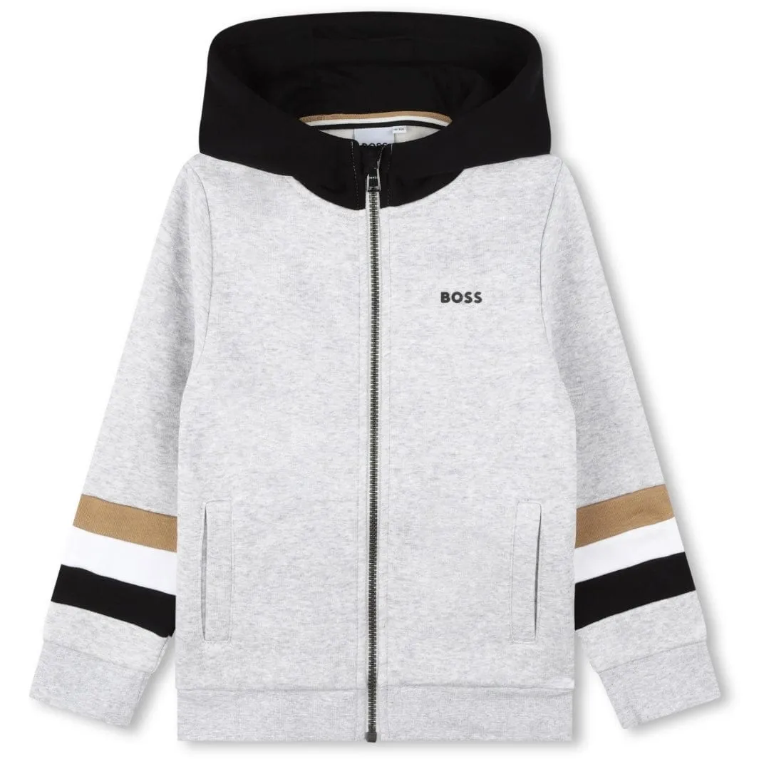 BOSS - Zip Hoodie Three Stripe Mini Me Tracksuit  -  Grey