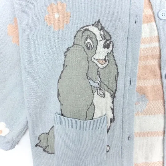 BOXLUNCH Disney Lady and the Tramp Tonal Portrait Novelty Cardigan Sweater Gray