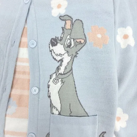 BOXLUNCH Disney Lady and the Tramp Tonal Portrait Novelty Cardigan Sweater Gray