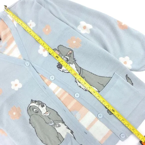 BOXLUNCH Disney Lady and the Tramp Tonal Portrait Novelty Cardigan Sweater Gray