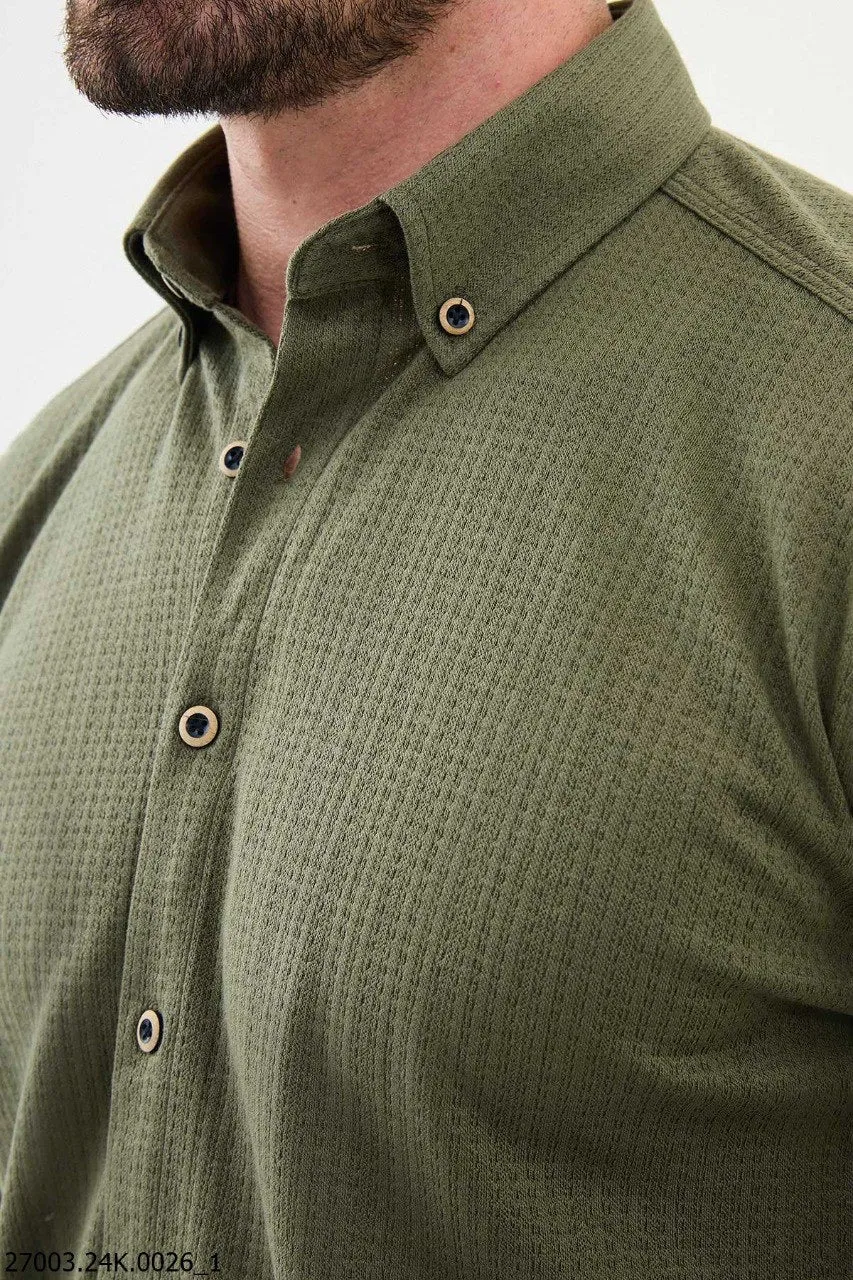 Brabion Nico Khaki Slim Fit Cross Pattern Casual Shirt