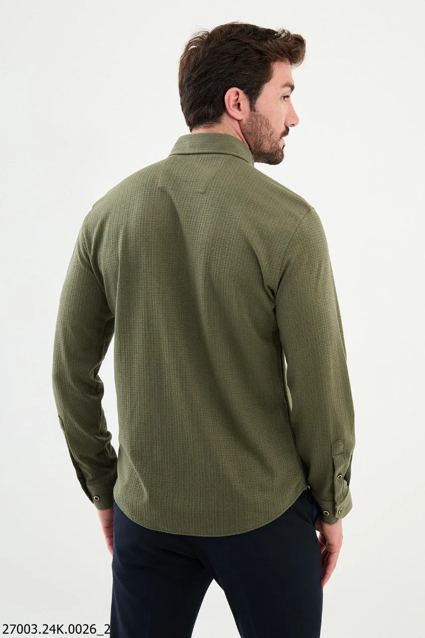 Brabion Nico Khaki Slim Fit Cross Pattern Casual Shirt