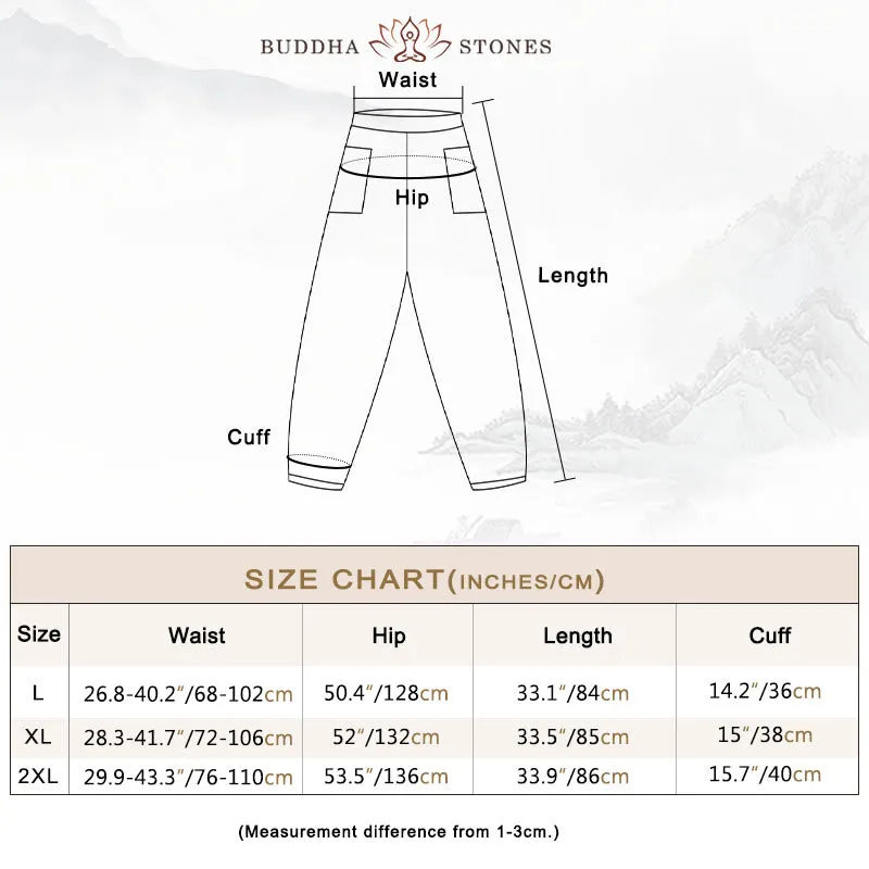 Buddha Stones Casual Plain Solid Color Linen Women's Pants With Pockets