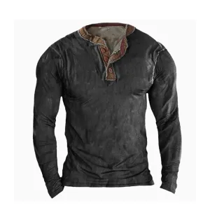 BUTTOM HENLEY NECK LONG SLEEVE TEE