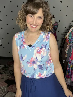 Callie Sleeveless Tank | Light Blue Floral