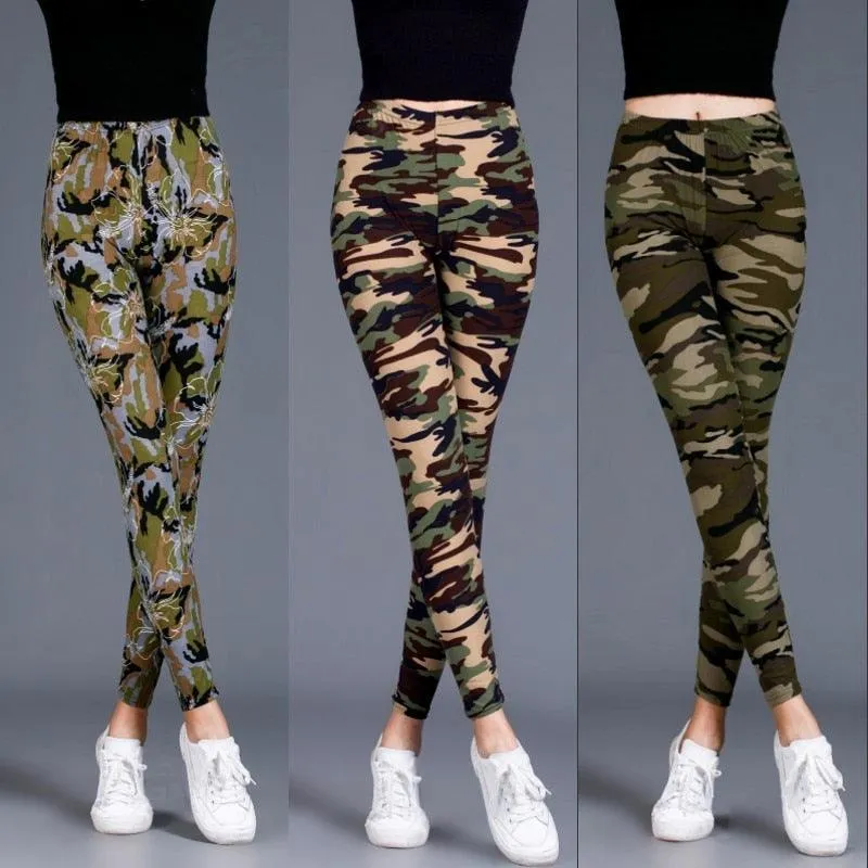 Camouflage women's leggings graffiti style slim