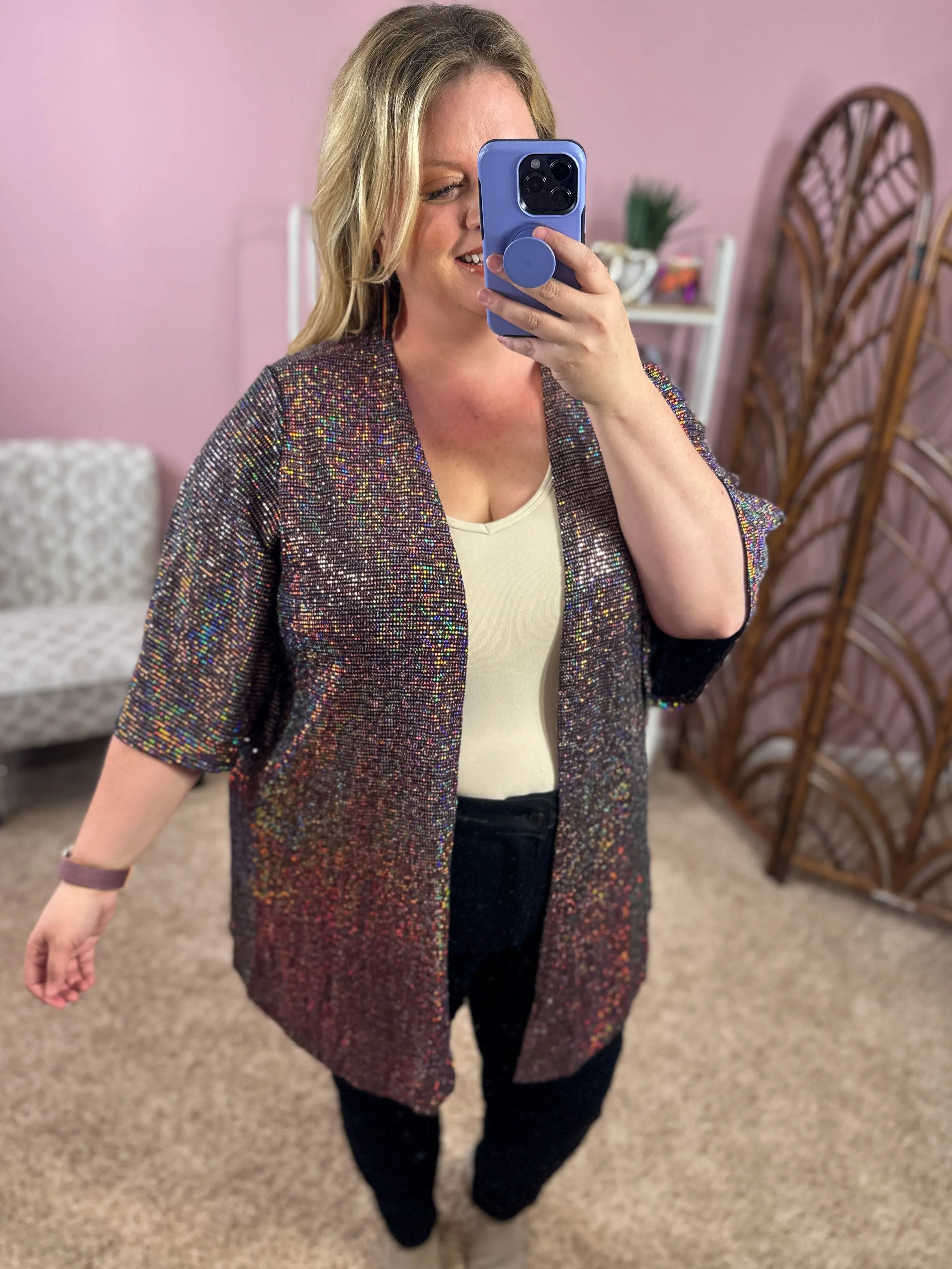 Catching the Light Sequin Cardigan - Black/Pink Mix