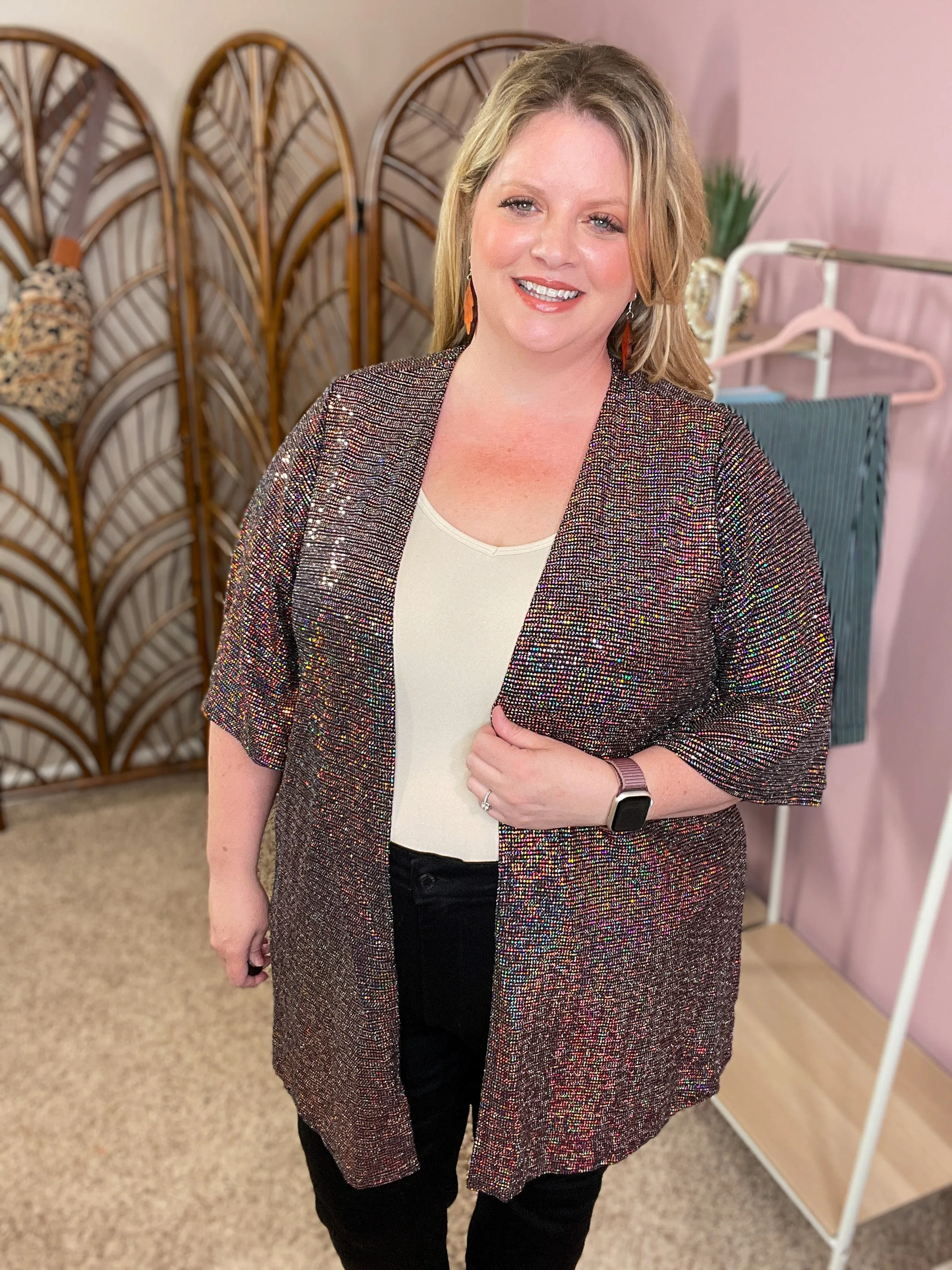 Catching the Light Sequin Cardigan - Black/Pink Mix