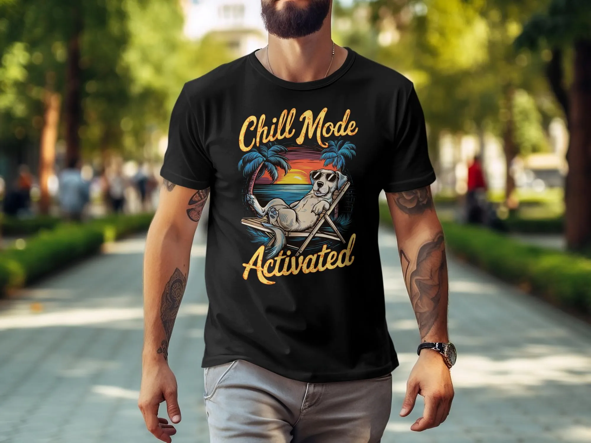 Chill Mode Activated Dog on Beach T-Shirt - Relaxed Summer Vibes Tee