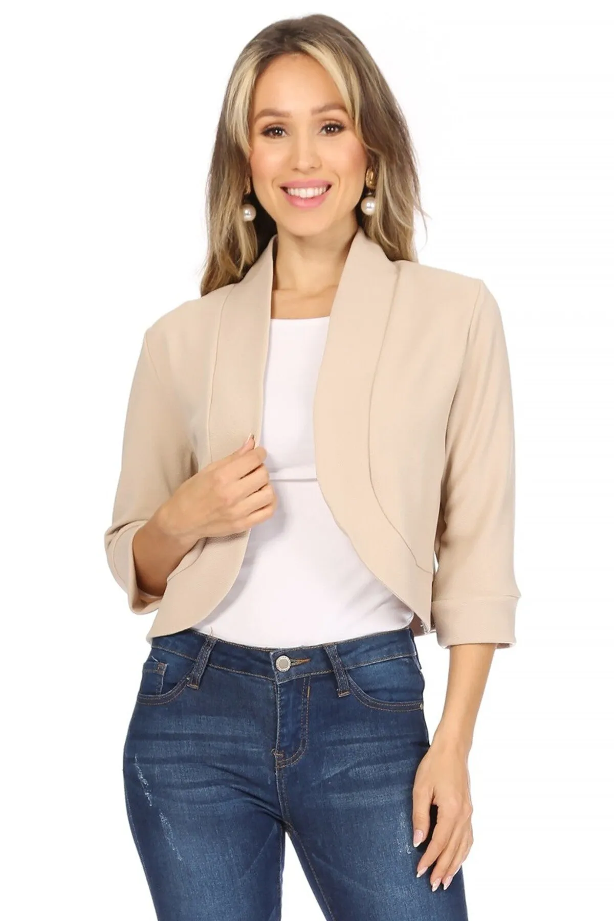 Classic 3/4 Sleeve Open Front Bolero Blazer Cardigan V7106 $9Each