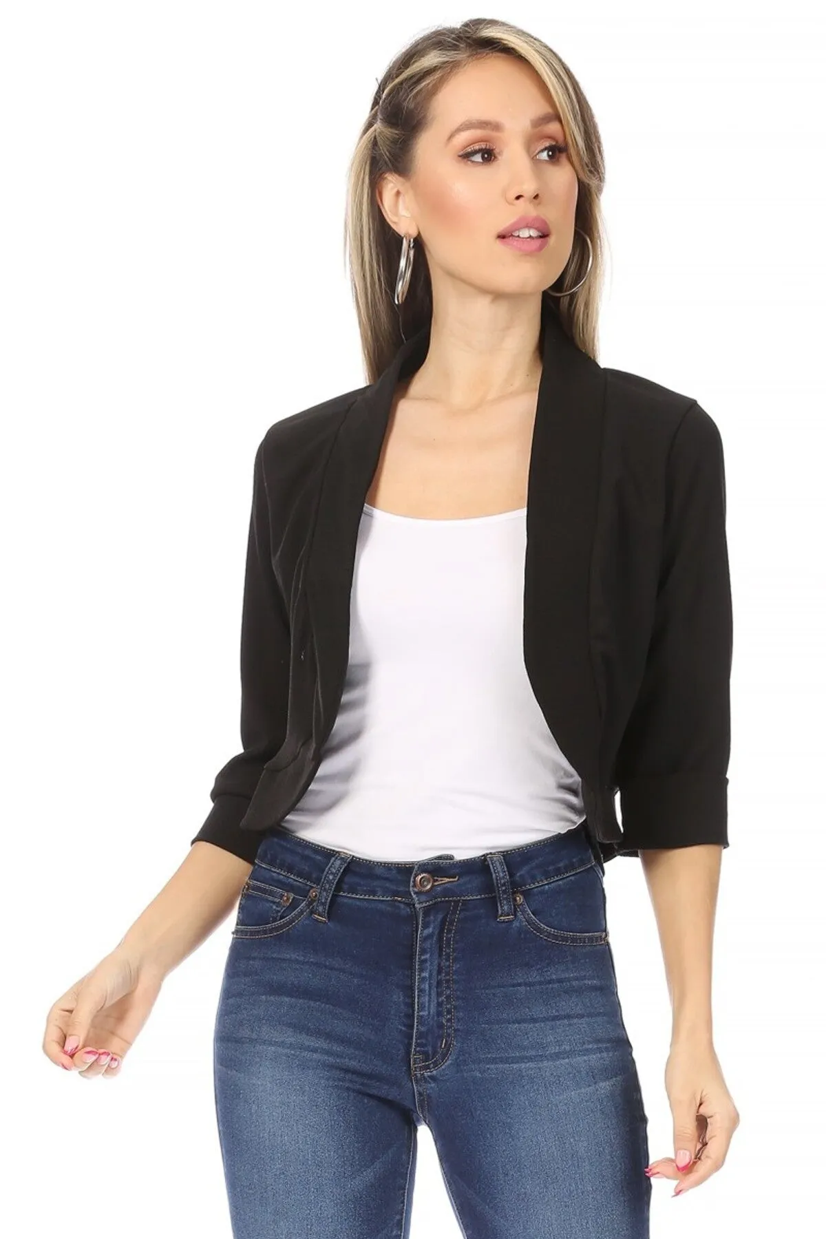 Classic 3/4 Sleeve Open Front Bolero Blazer Cardigan V7106 $9Each