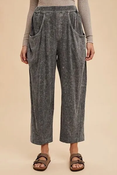Comfort Is Key Mineral Washed Elastic Waist Pants