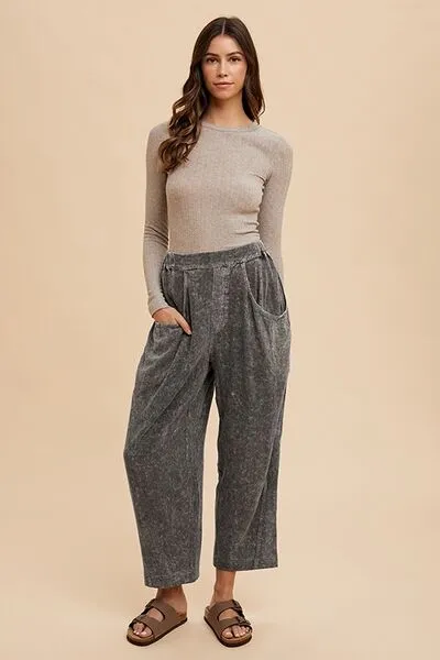 Comfort Is Key Mineral Washed Elastic Waist Pants
