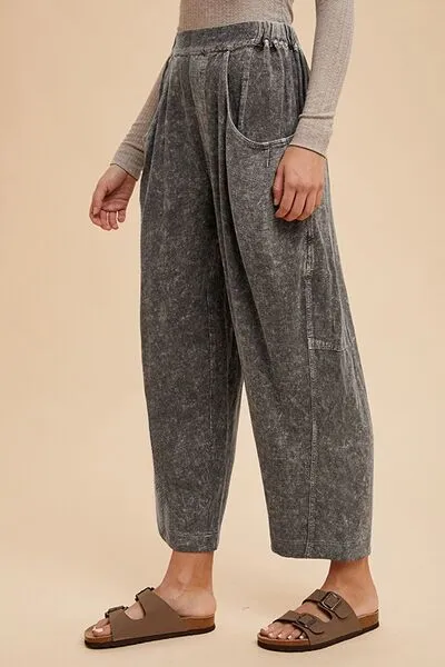 Comfort Is Key Mineral Washed Elastic Waist Pants