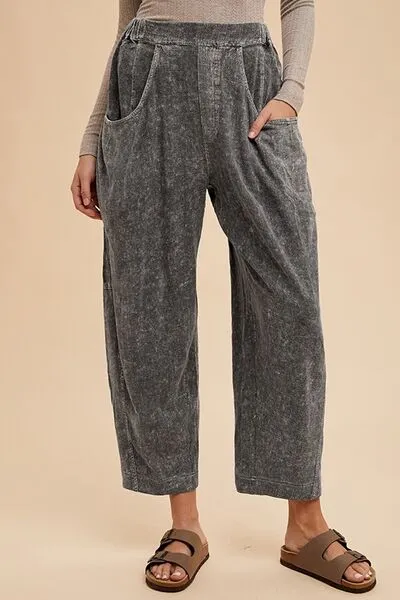 Comfort Is Key Mineral Washed Elastic Waist Pants