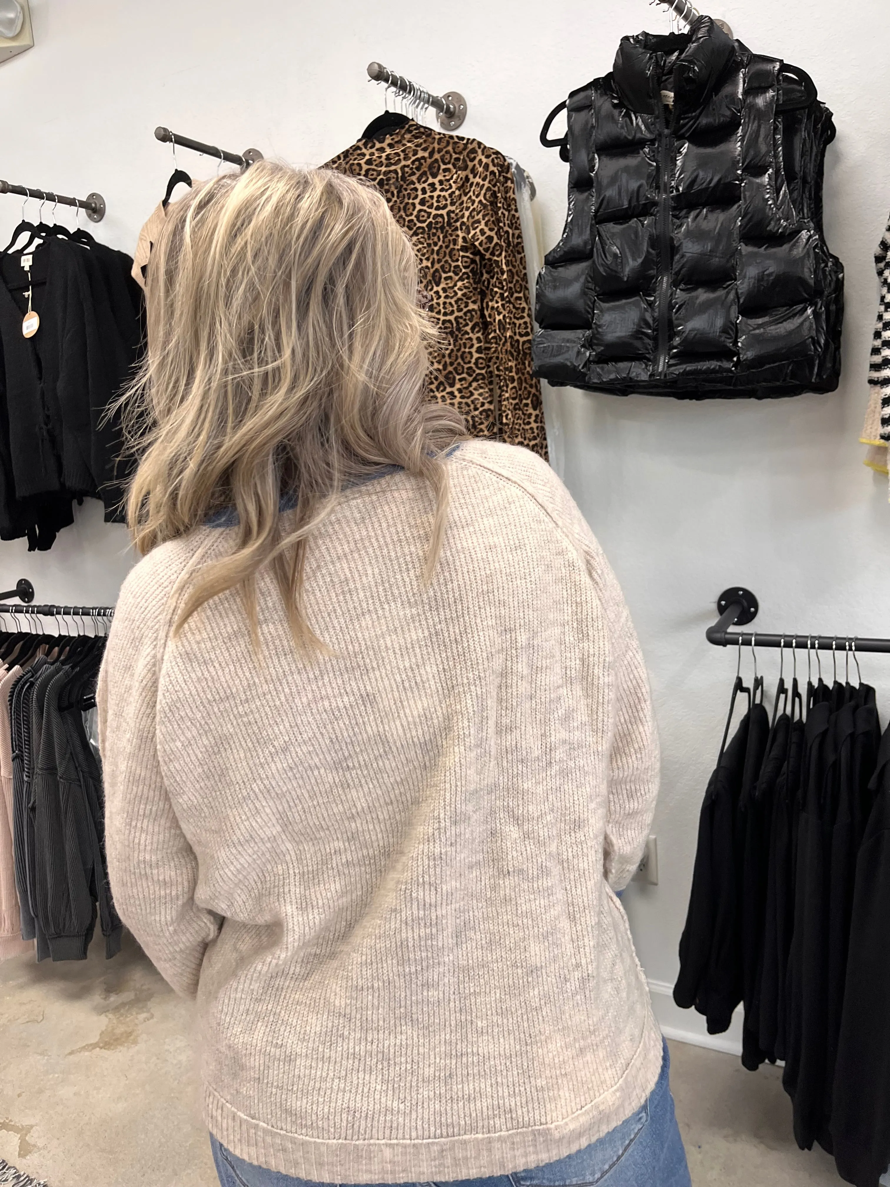 Contrast Rib Loose Cardigan