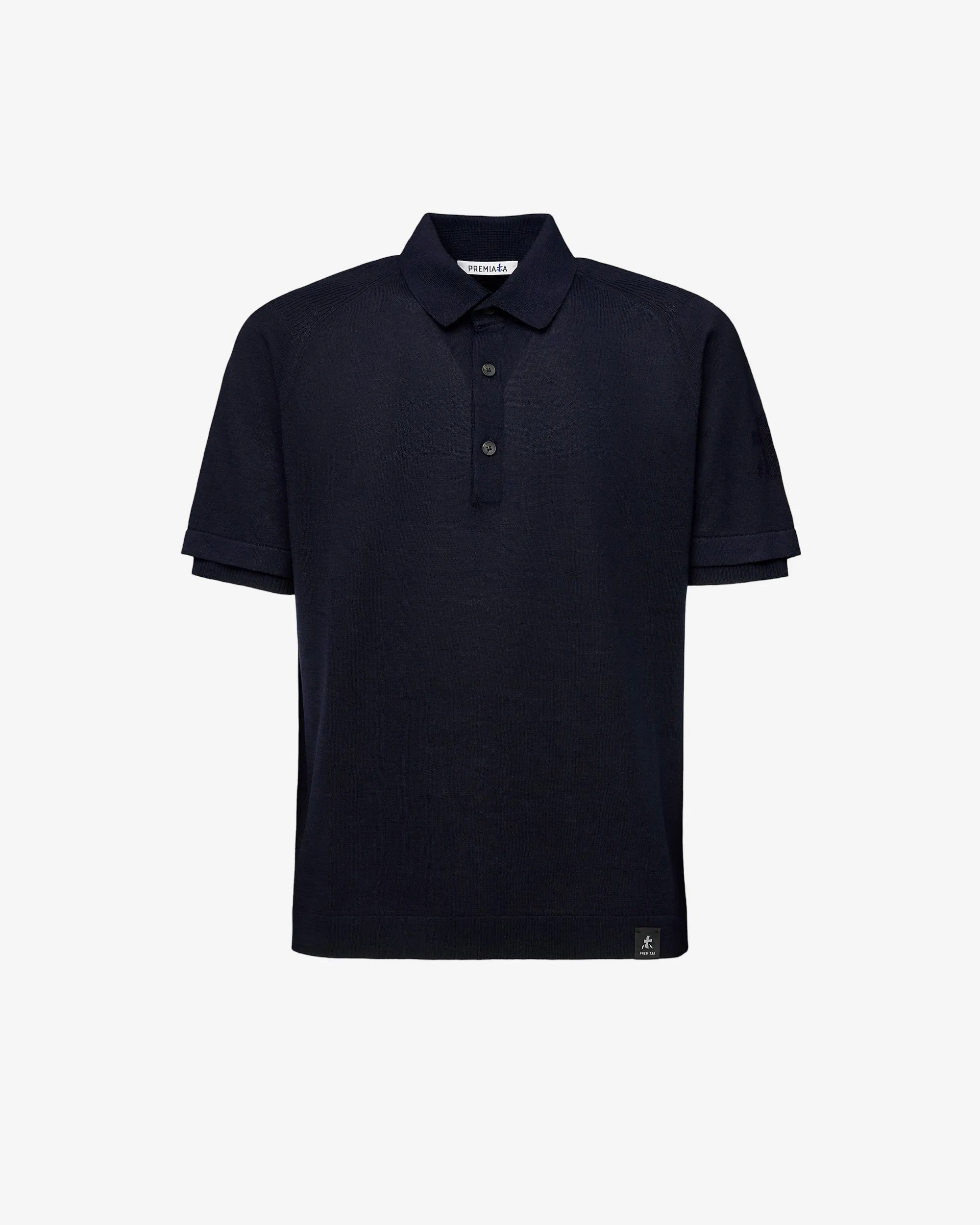 Cotton Crepe Knit with Side Slits and Blue Lineated Buttons