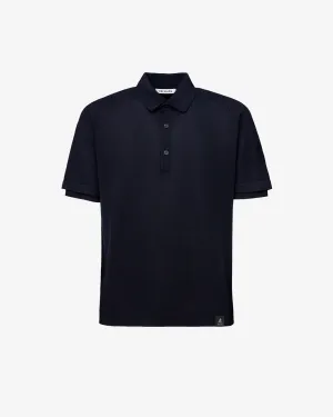 Cotton Crepe Knit with Side Slits and Blue Lineated Buttons