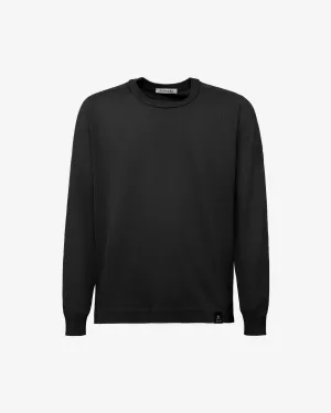 Cotton Crepe Sweater with Ribbed Neck Black