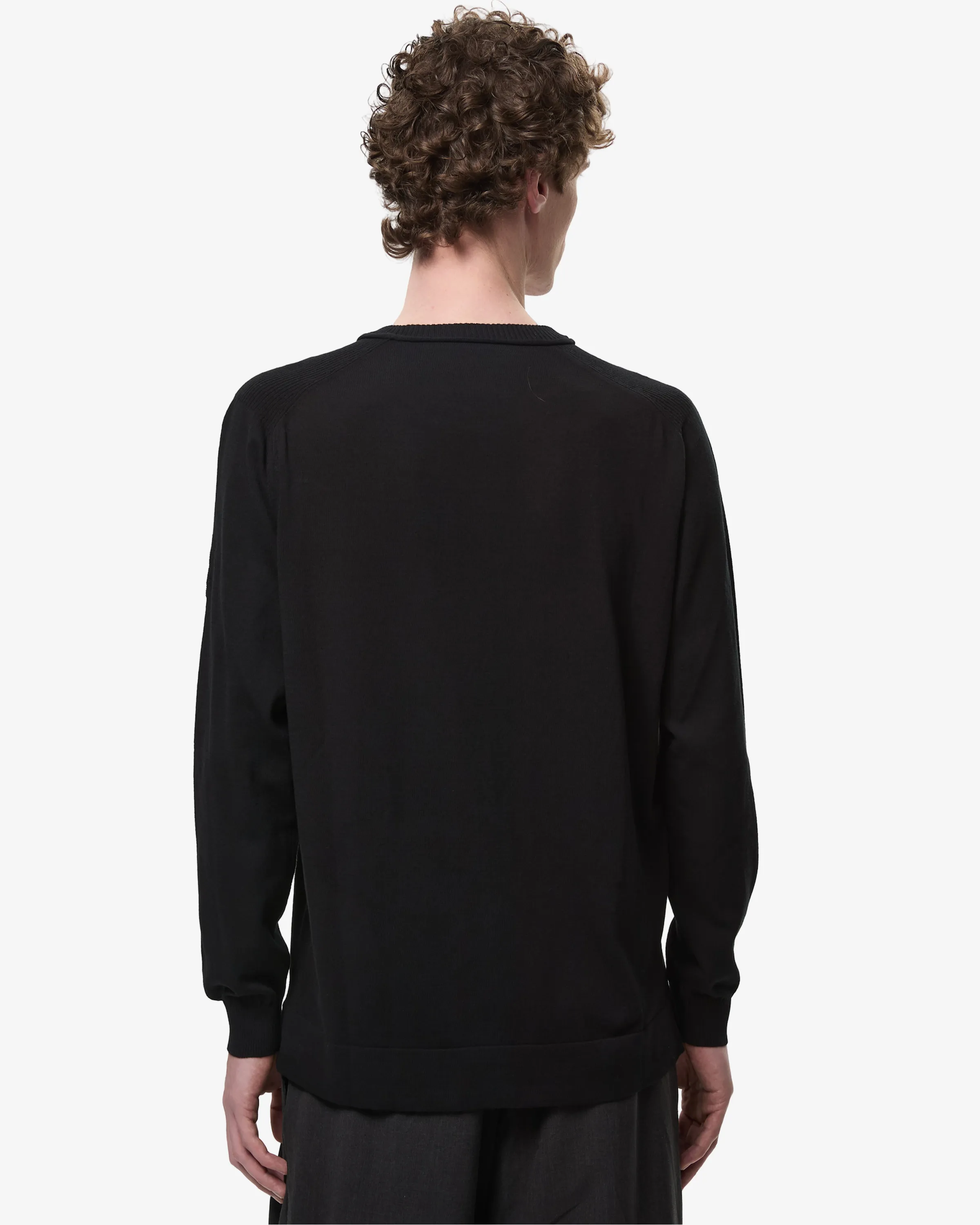 Cotton Crepe Sweater with Ribbed Neck Black