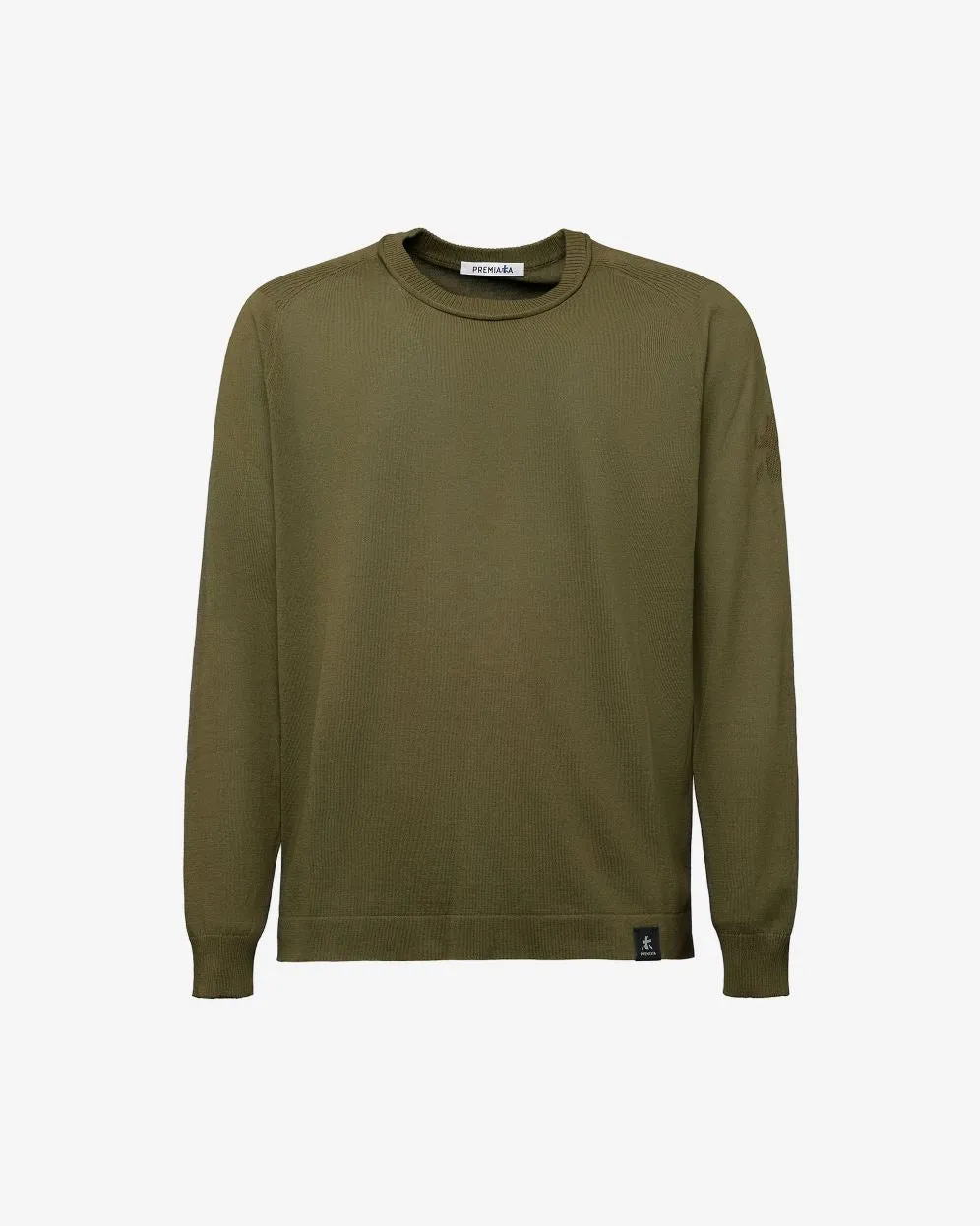 Cotton Crepe Sweater with Ribbed Neck Green