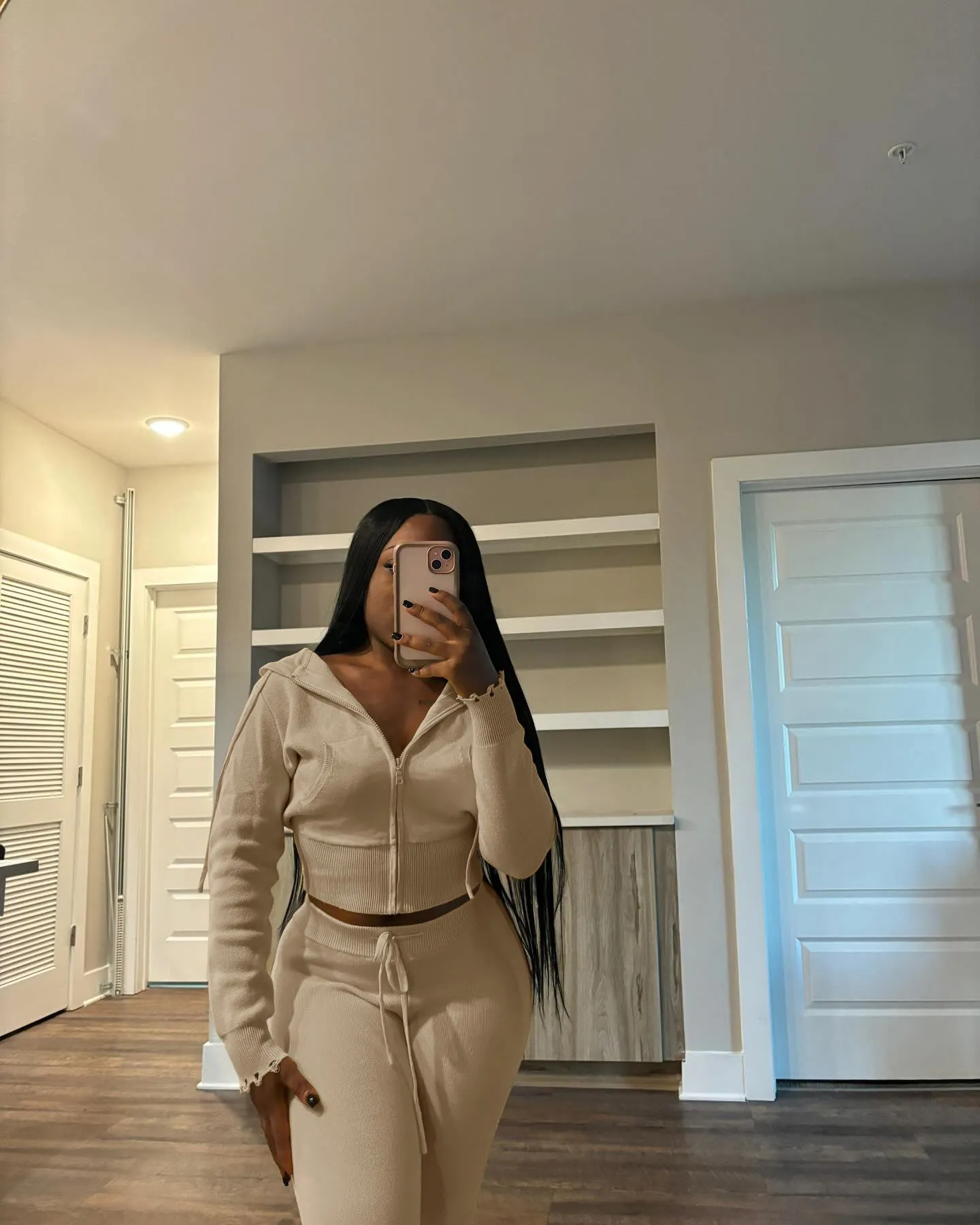 Cozy Knit Zipper Hoodie and Drawstring Pants Two-Piece Set