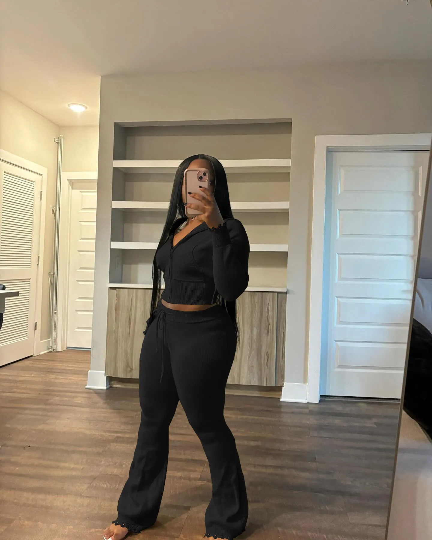 Cozy Knit Zipper Hoodie and Drawstring Pants Two-Piece Set