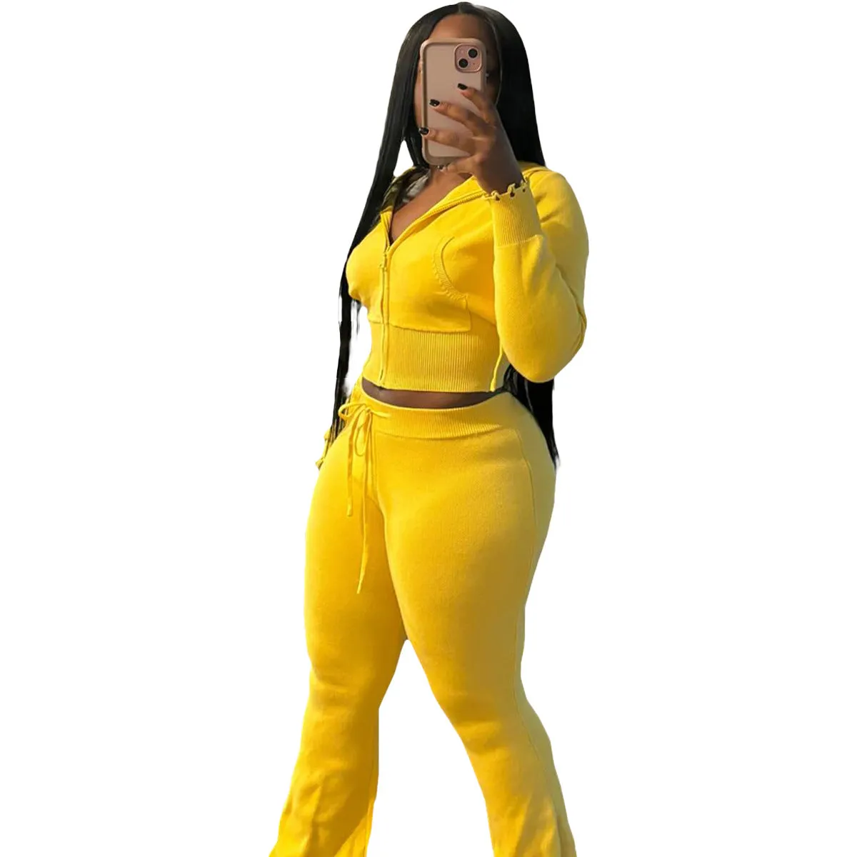Cozy Knit Zipper Hoodie and Drawstring Pants Two-Piece Set