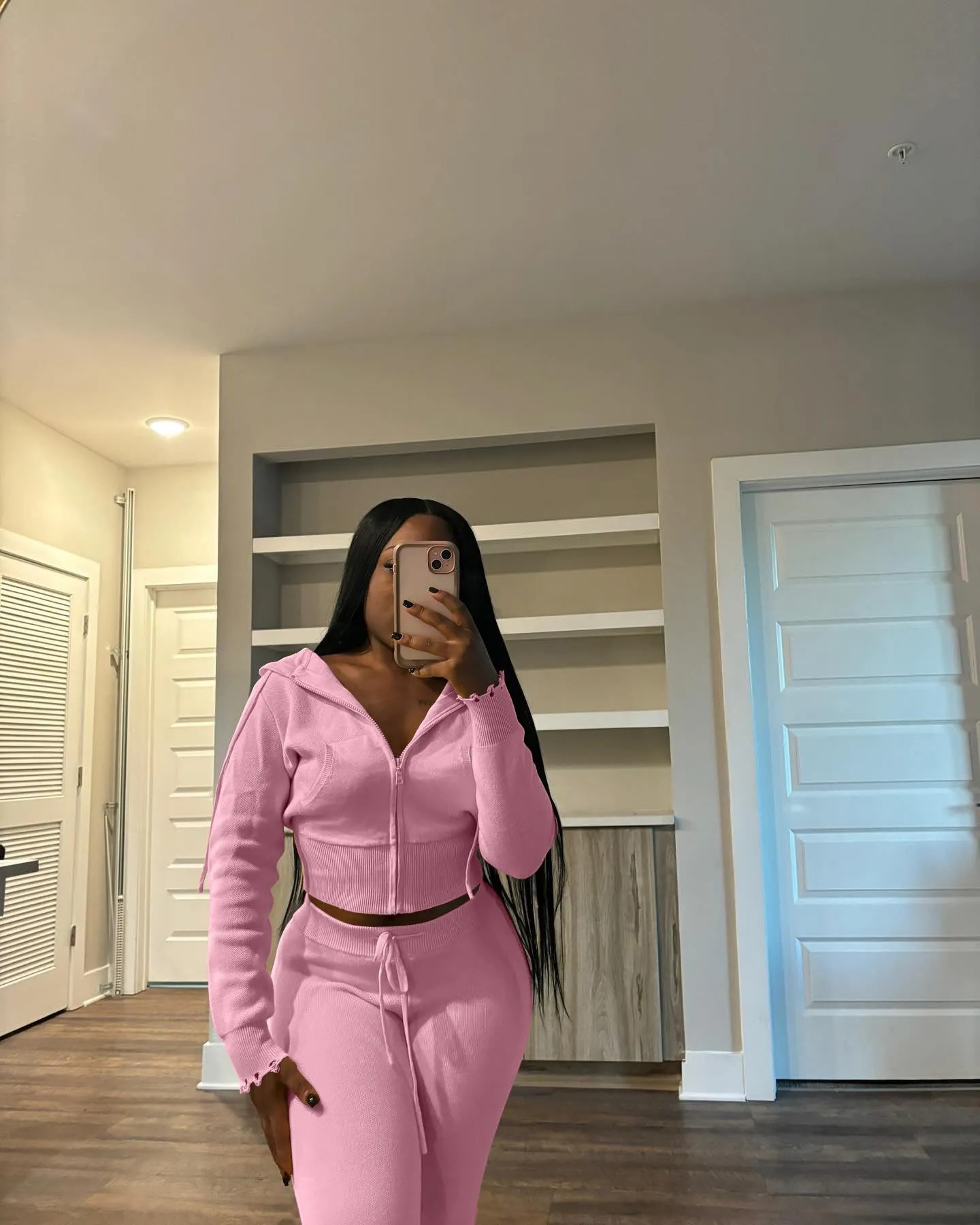 Cozy Knit Zipper Hoodie and Drawstring Pants Two-Piece Set