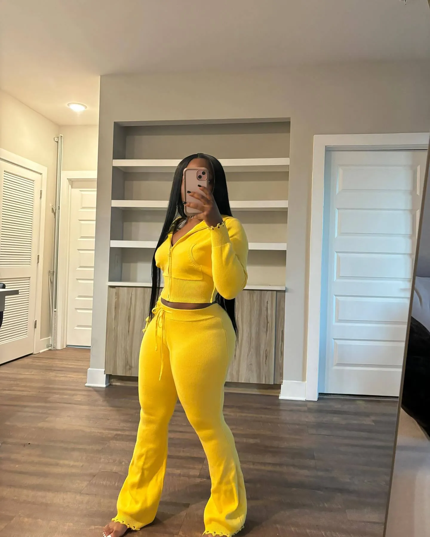 Cozy Knit Zipper Hoodie and Drawstring Pants Two-Piece Set
