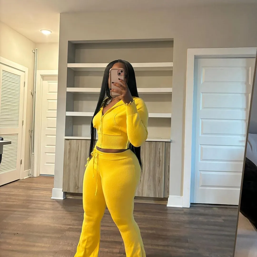 Cozy Knit Zipper Hoodie and Drawstring Pants Two-Piece Set