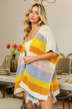 Cut Sleeve Striped Knit Cardigan