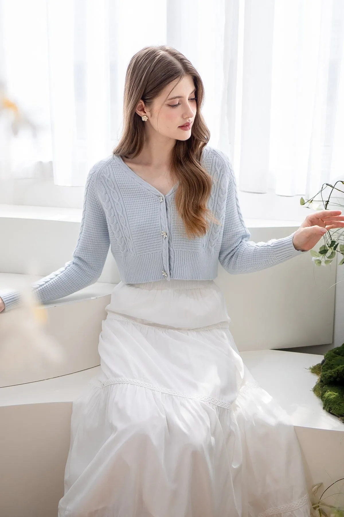 DANIELLE WEAVED CARDIGAN IN MILKY BLUE
