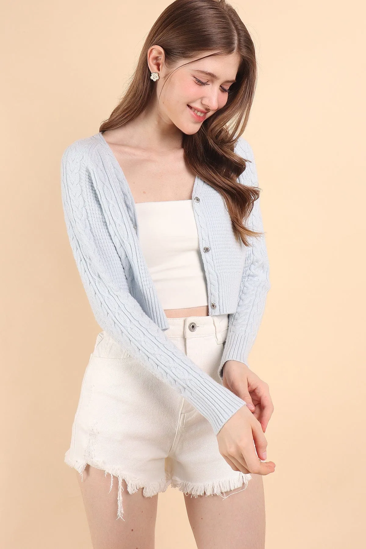 DANIELLE WEAVED CARDIGAN IN MILKY BLUE