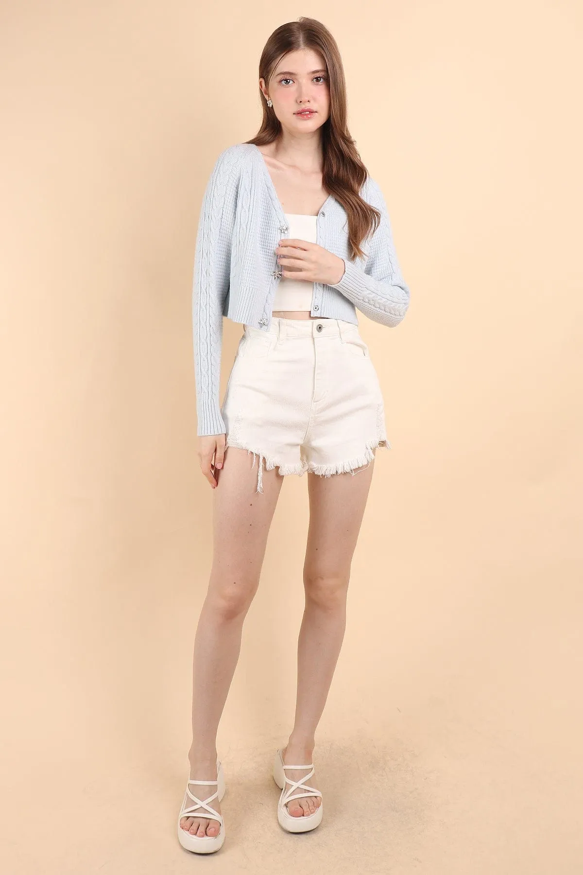 DANIELLE WEAVED CARDIGAN IN MILKY BLUE